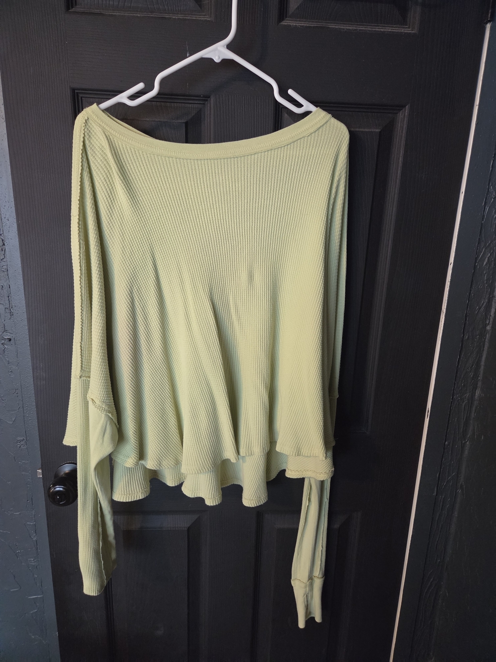 We The Free Light Green Ribbed Off-Shoulder Top